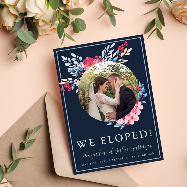 Rosa av Blommigt och dammblå Elopement Meddelande (Skapare uppladdad)