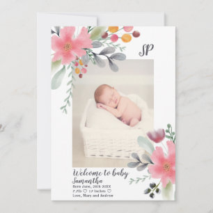 rosa av blommigt vid födseln baby meddelande