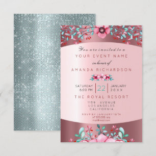 Rosa av Blommigten Aqua Ro Sparkly, 16:e Möhippan Inbjudningar