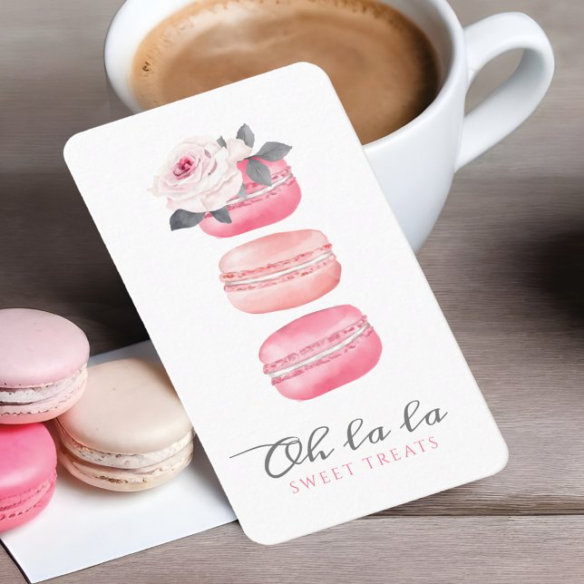 Rosa av Blommigten  Macaron Bakery & Sweets Visitkort (Watercolor Floral Pink Macaron Bakery & Sweets Business Card)
