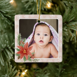 Rosa av Blommigten Photo Gift första julen i Snöfl Julgransprydnad Keramik