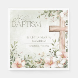 rosa av blommor av trä kor baptism grönt pappersservett