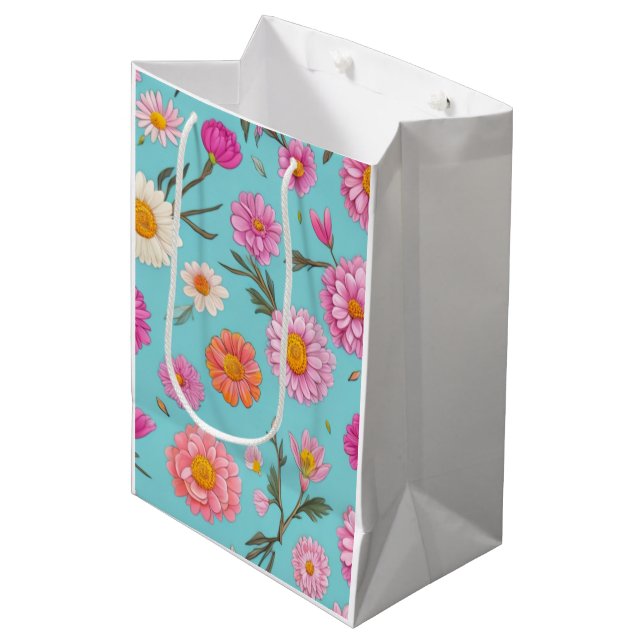 Rosa av blommor i blommigten  av vita daisy (Framsidan Vinklad)