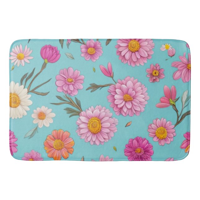 Rosa av blommor i blommigten  av vita daisy badrumsmatta (Framsidan)