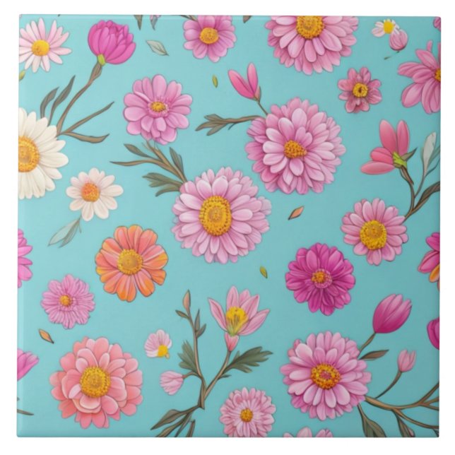 Rosa av blommor i blommigten  av vita daisy kakelplatta (Framsidan)