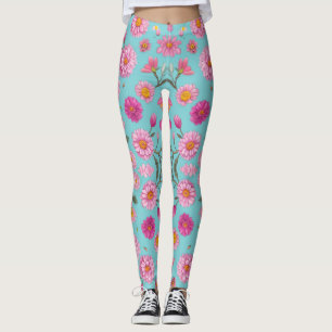 Rosa av blommor i blommigten av vita daisy leggings