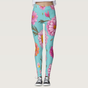 Rosa av blommor i blommigten av vita daisy leggings
