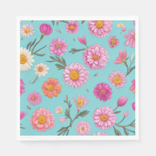 Rosa av blommor i blommigten av vita daisy pappersservett