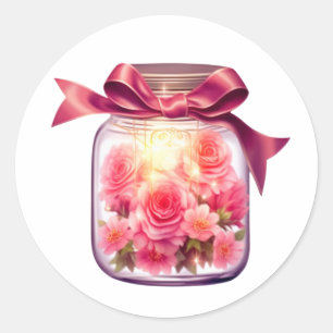 rosa av blommor i burk runt klistermärke