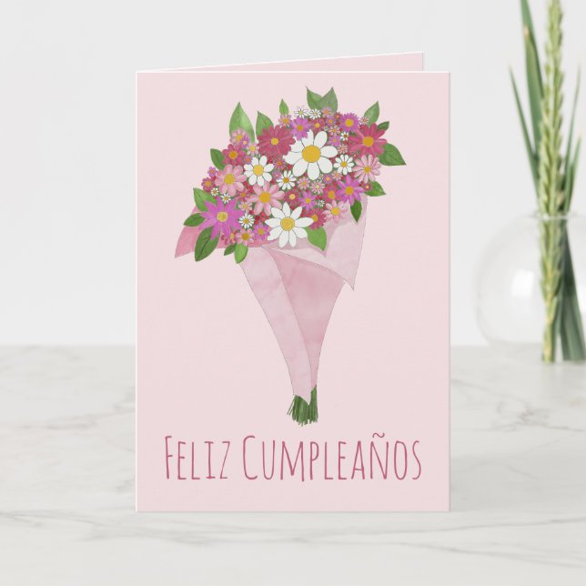 Rosa av blommor i spanska födelsedag kort (Framsida)