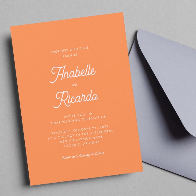 Rosa av Bright Fresh Orange Photo QR-kod Bröllop Inbjudningar (Skapare uppladdad)