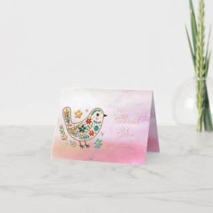Rosa av broderier för fågelbroderier Blommigt Tack Kort