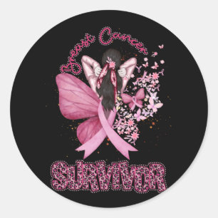 Rosa av bröstcancer överlevande-medvetande Ribbon  Runt Klistermärke
