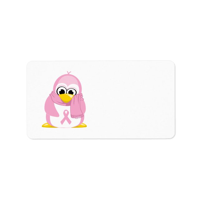 Rosa av bröstcancer Penguin Adressetikett (Framsidan)
