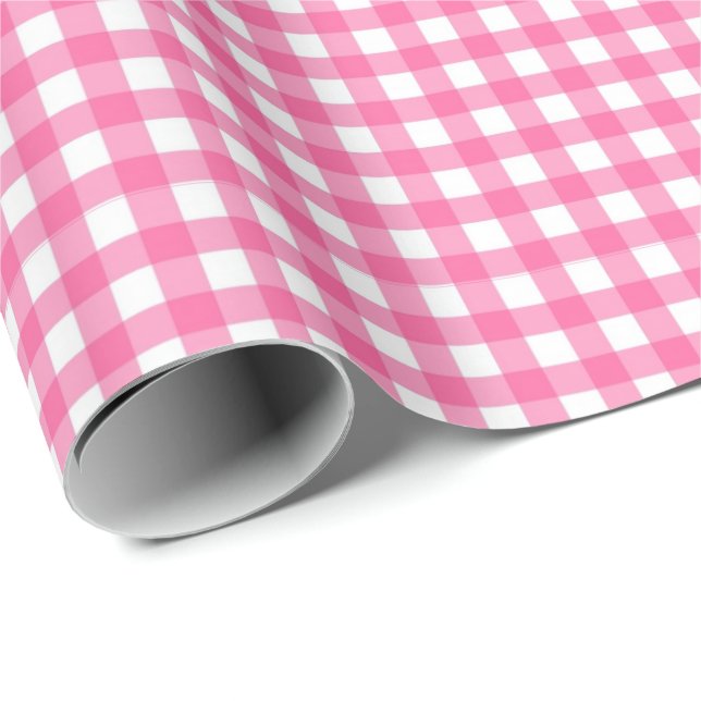 Rosa av bubbelgum| White Gingham Wrapping Papprare Presentpapper (Rullad Hörn)