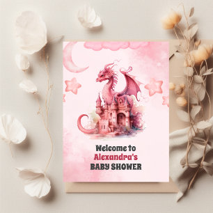 Rosa av budgetvattenfärg för dragon Baby Shower Reklamblad