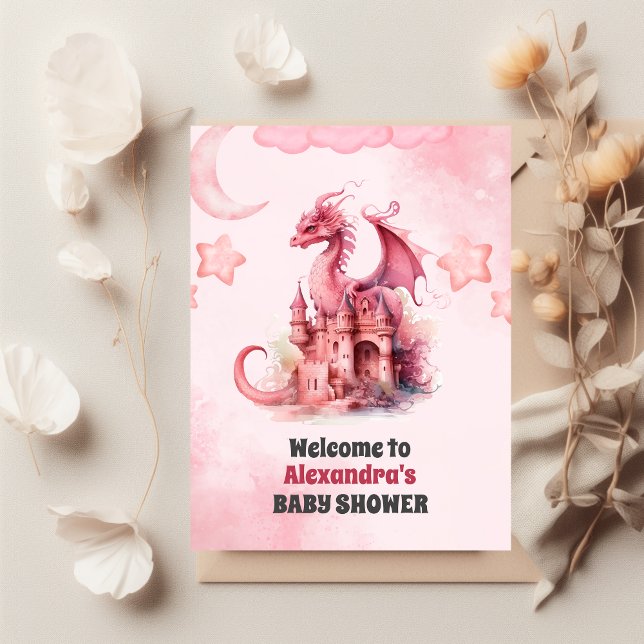 Rosa av budgetvattenfärg för dragon Baby Shower Reklamblad (Skapare uppladdad)
