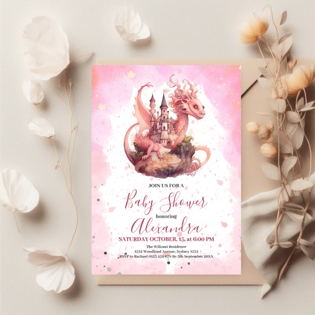 Rosa av budgetvattenfärg för dragon Baby Shower Reklamblad (Skapare uppladdad)