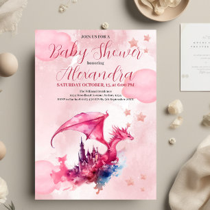 Rosa av budgetvattenfärg för dragon Baby Shower Reklamblad