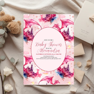 Rosa av budgetvattenfärg för dragon Baby Shower Reklamblad