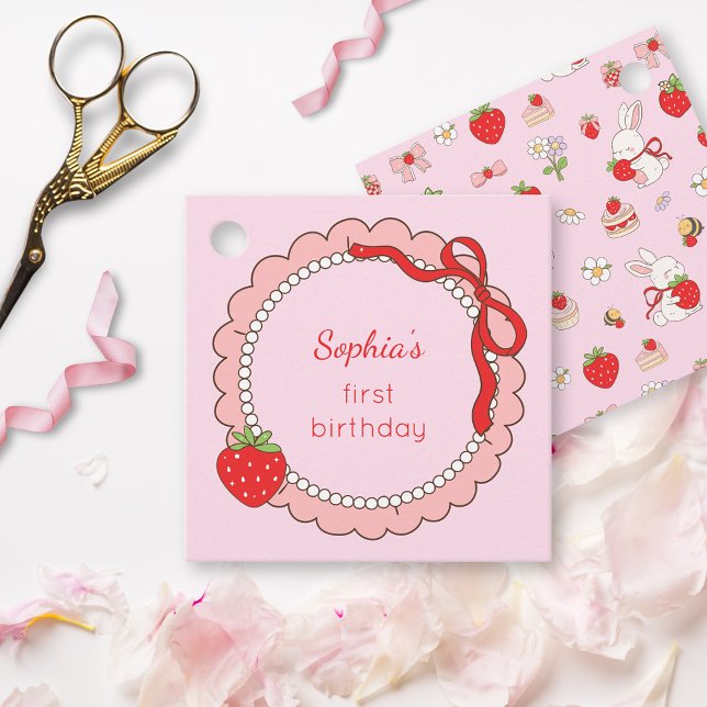 Rosa av Bunny Strawberry Birthday Gåvor Etiketter (Skapare uppladdad)