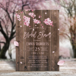 Rosa av Cherry Blommar Blommigt Barn Wood Möhippa Inbjudningar