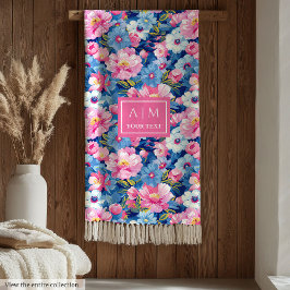 rosa av chic och blommigt med blå vattenfärg fleecefilt