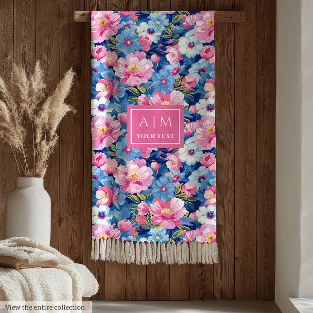 rosa av chic och blommigt med blå vattenfärg fleecefilt (Chic pastel pink and blue watercolor floral gift Fleece Blanket)