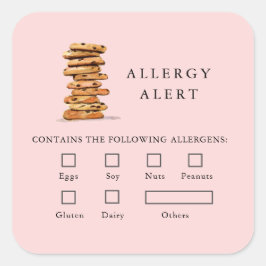 Rosa av Cookie Bakery Food Safety Allergy Alert Fyrkantigt Klistermärke
