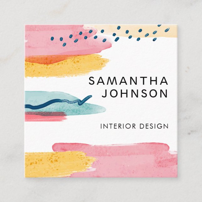 Rosa av den moderna Abstrakten Vattenfärgsfärg Gul Fyrkantigt Visitkort (Framsida)