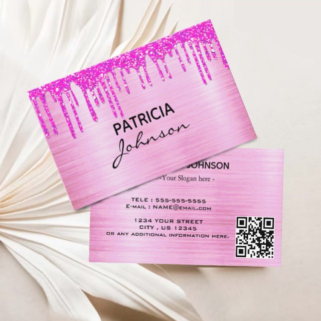 Rosa av den moderna Glittren om den standardiserad Visitkort (Rose gold Glitter Beauty QR Code Pink modern Business Card)