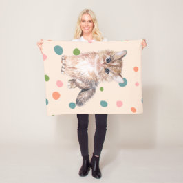 Rosa av den söta kattunge Meow kitten polka dots Fleecefilt