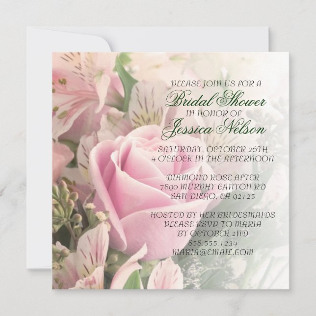 Rosa av Elegant-blommor Bouquet Shower Inbjudan (Framsida)