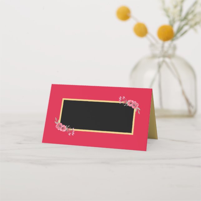 Rosa av elegant och Chic med vattenfärgsblommor Placeringskort (Framsida)