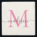 Rosa av elegant Personlig i Monogram-skriptMagenta Stenunderlägg<br><div class="desc">Elegant Personlig Magenta Hett  Rosa Monogram Script Namn Snyggt Stone Underlägg</div>