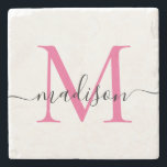 Rosa av elegant Personlig i Monogram-skriptMagenta Stenunderlägg<br><div class="desc">Elegant Personlig Magenta Hett  Rosa Monogram Script Namn Snyggt Stone Underlägg</div>
