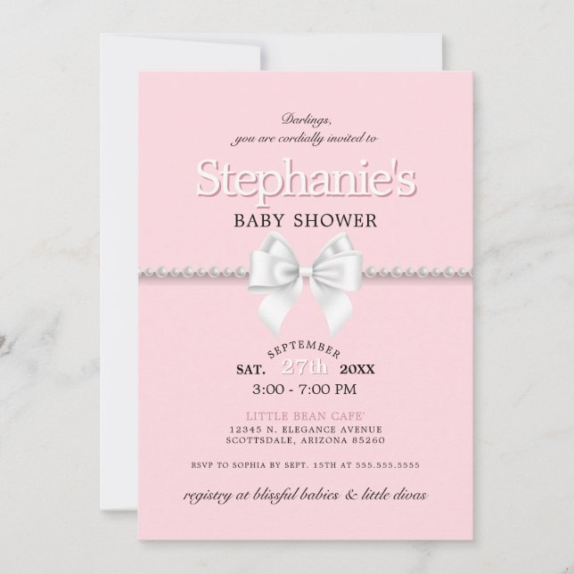 Rosa av enkel Elegant Glam Tiffany Baby Shower Inbjudningar (Framsida)