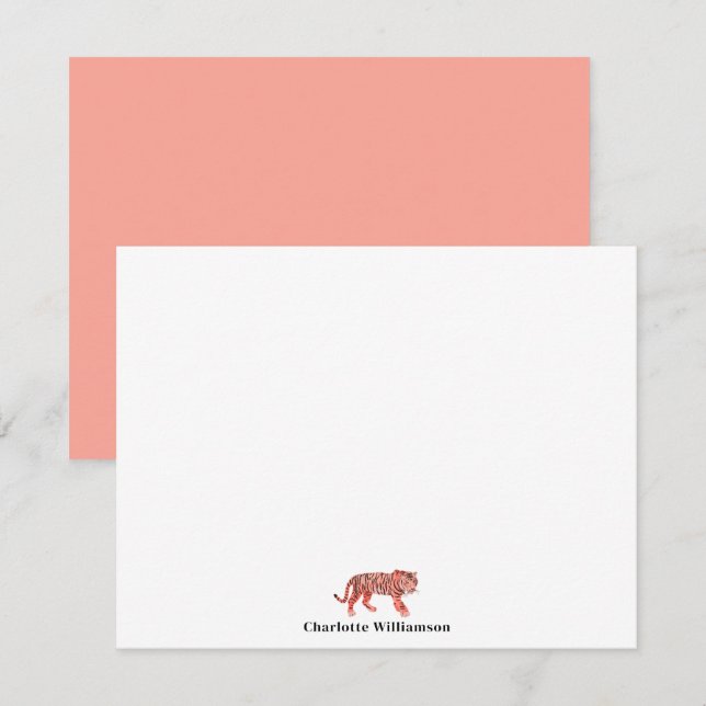 Rosa av enkel Snyggt Personlig Stationery- Tiger Anteckningskort (Fram/baksida)