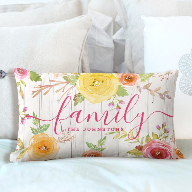 Rosa av familjens blommigt, vattenfärg, rustiskt t lumbarkudde (Skapare uppladdad)