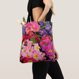 Rosa av färgad Blommigt Blue Lila Primula Flowers Tygkasse