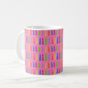 Rosa av färgad Julgran-popkonst Kaffemugg