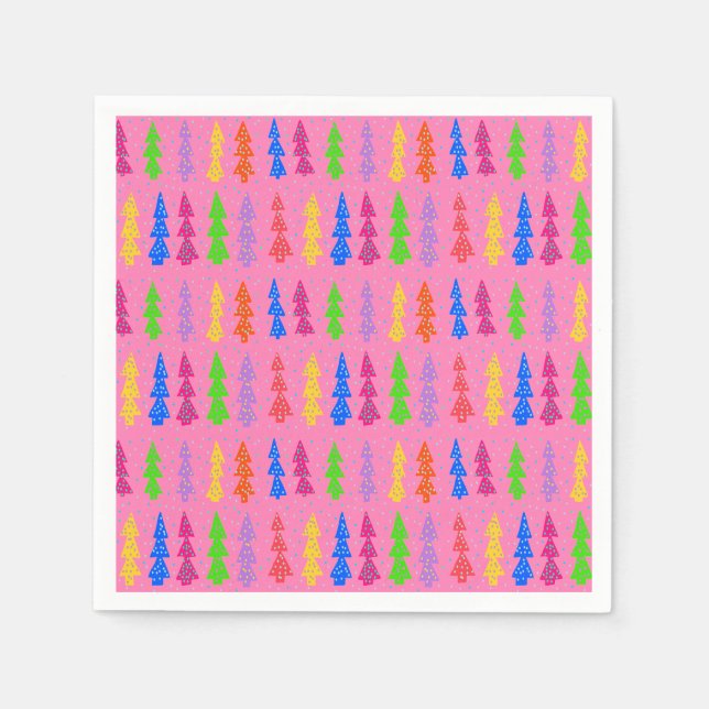 Rosa av färgad Julgran-popkonst Pappersservett (Framsidan)