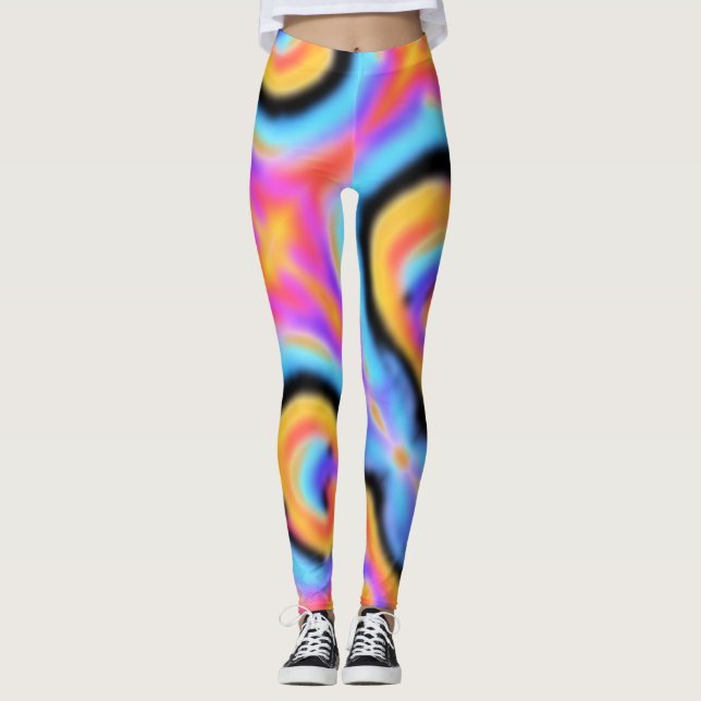 Rosa av färgad Orange  Blue Abstrakt Art Mönster Leggings (Framsida)