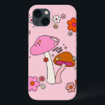 Rosa av färgade svampar och blomsterproducerande d<br><div class="desc">Svampillustration i rosa - inspirationstecken: "Tro på din magi".</div>