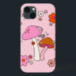 Rosa av färgade svampar och blomsterproducerande d<br><div class="desc">Svampillustration i rosa - inspirationstecken: "Tro på din magi".</div>