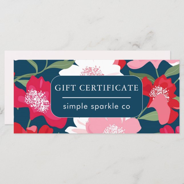 Rosa av färgat Blommönster  Blue Gift Certificate (Fram/baksida)