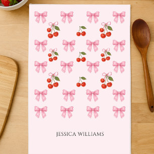 Rosa av färgen Cute Watercolor Bow Coquette Baking Kökshandduk