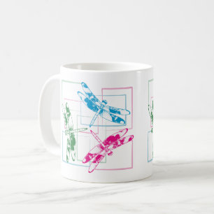 Rosa av färglös blå Grönt Dragonflies Coffee Mugg