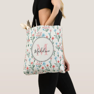 Rosa av färglös Blommigt Ivory White Elegant Monog Tygkasse