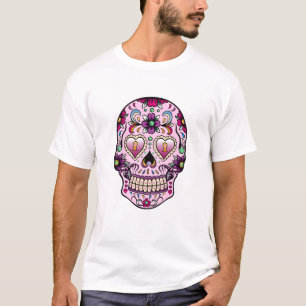 Rosa av färgton för Retro Blommigt Sugar Skull T Shirt